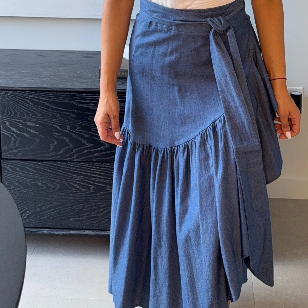 Denim Wrap- Around Maxi Skirt / Size: S/M / Color: Blue Denim